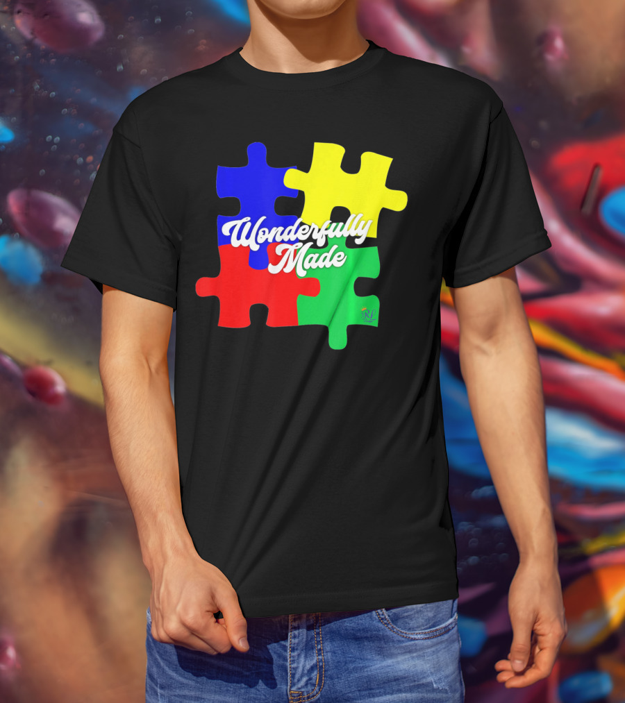 Wonderfully Made Autism Awareness Puzzle Pieces T-Shirt