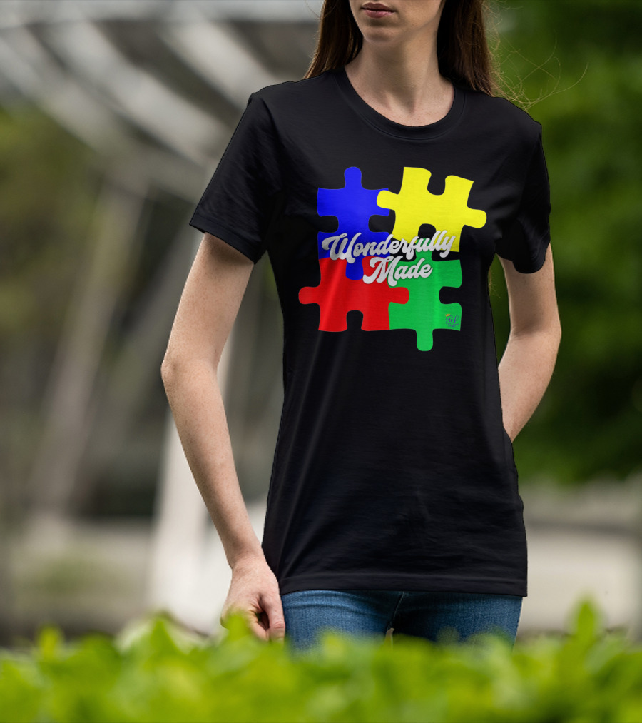 Wonderfully Made Autism Awareness Puzzle Pieces T-Shirt