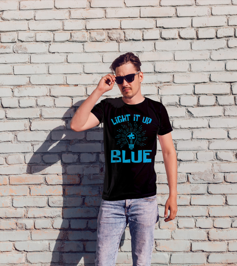 Light It Up Blue Autism Awareness Puzzle Bulb T-Shirt