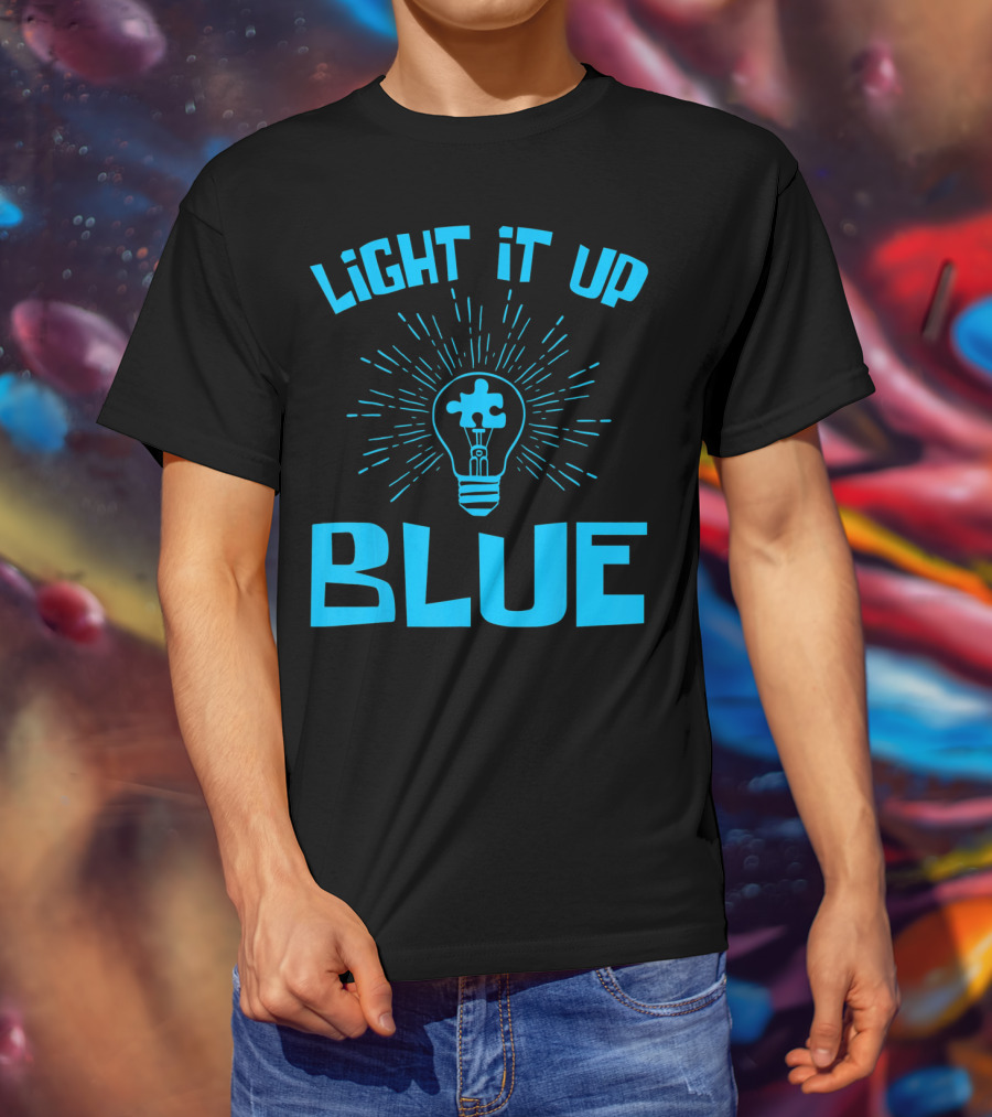 Light It Up Blue Autism Awareness Puzzle Bulb T-Shirt