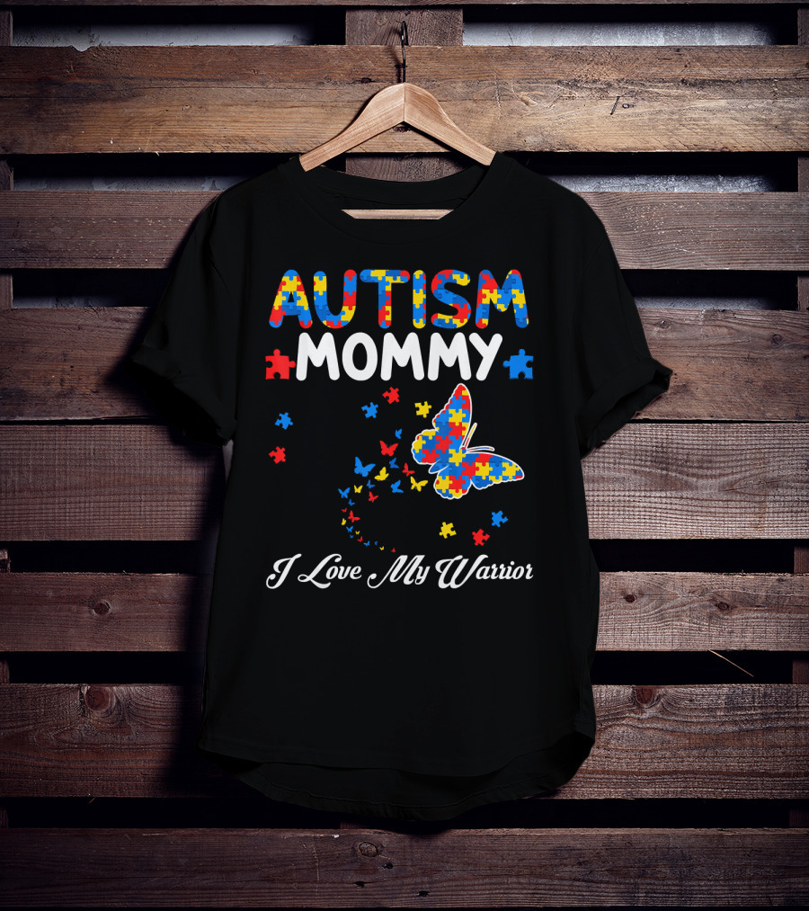 Autism Mommy I Love My Warrior Butterfly Puzzle T-Shirt