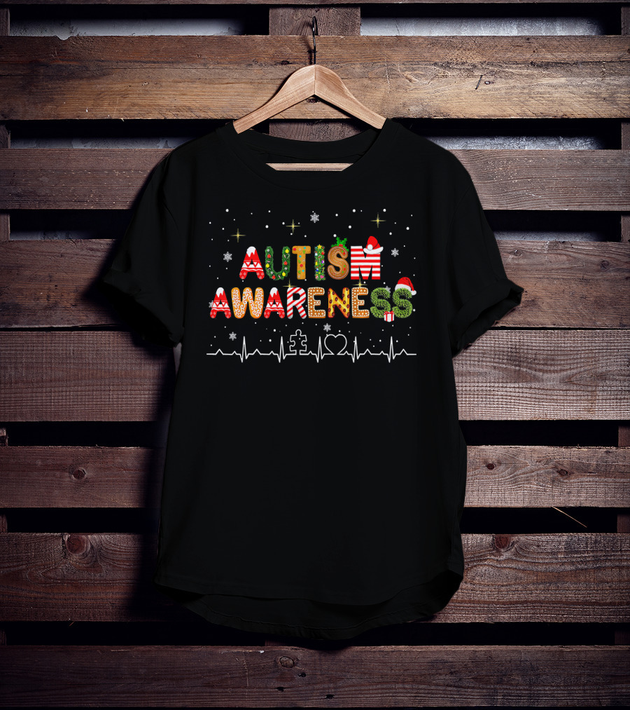 Autism Awareness Festive Christmas Puzzle Heart T-Shirt