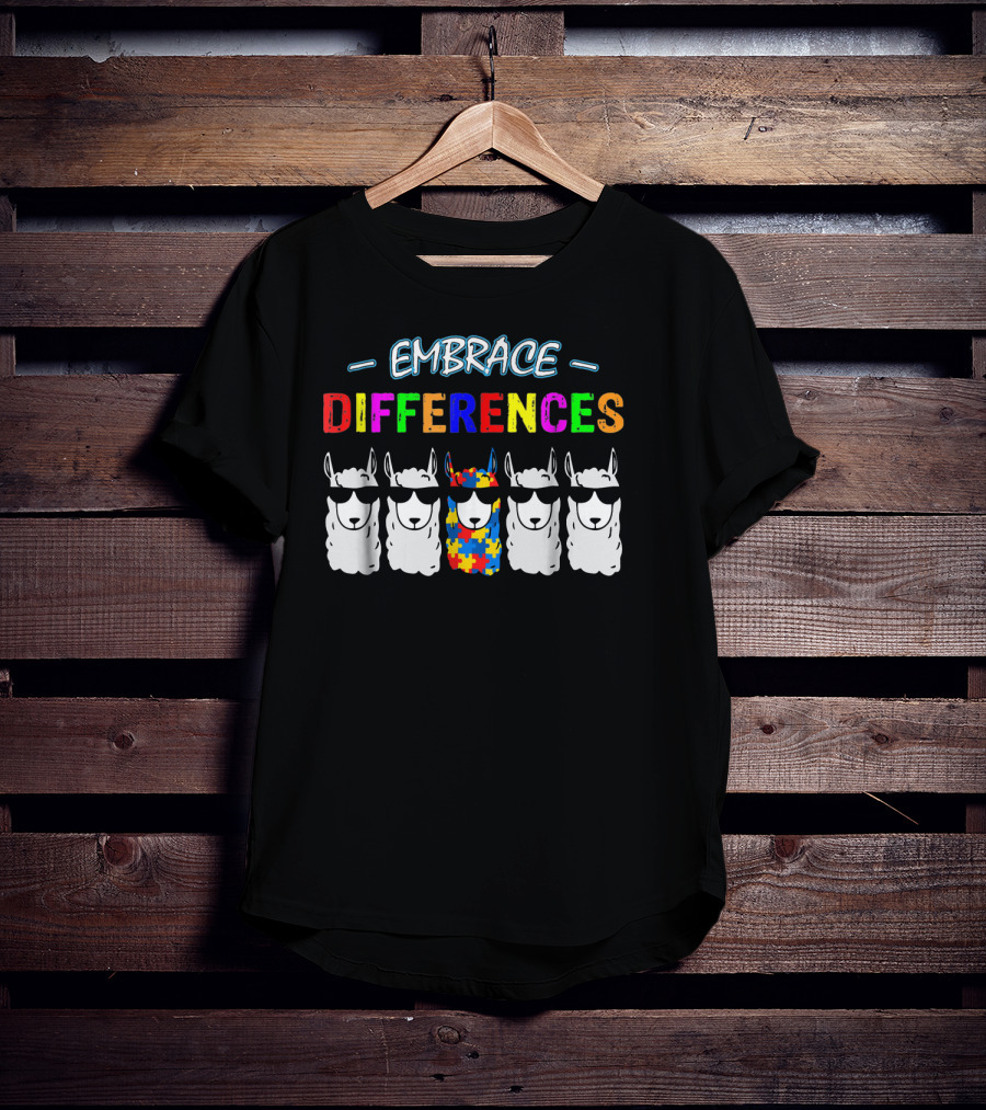 Embrace Differences Llama Autism Awareness Puzzle T-Shirt