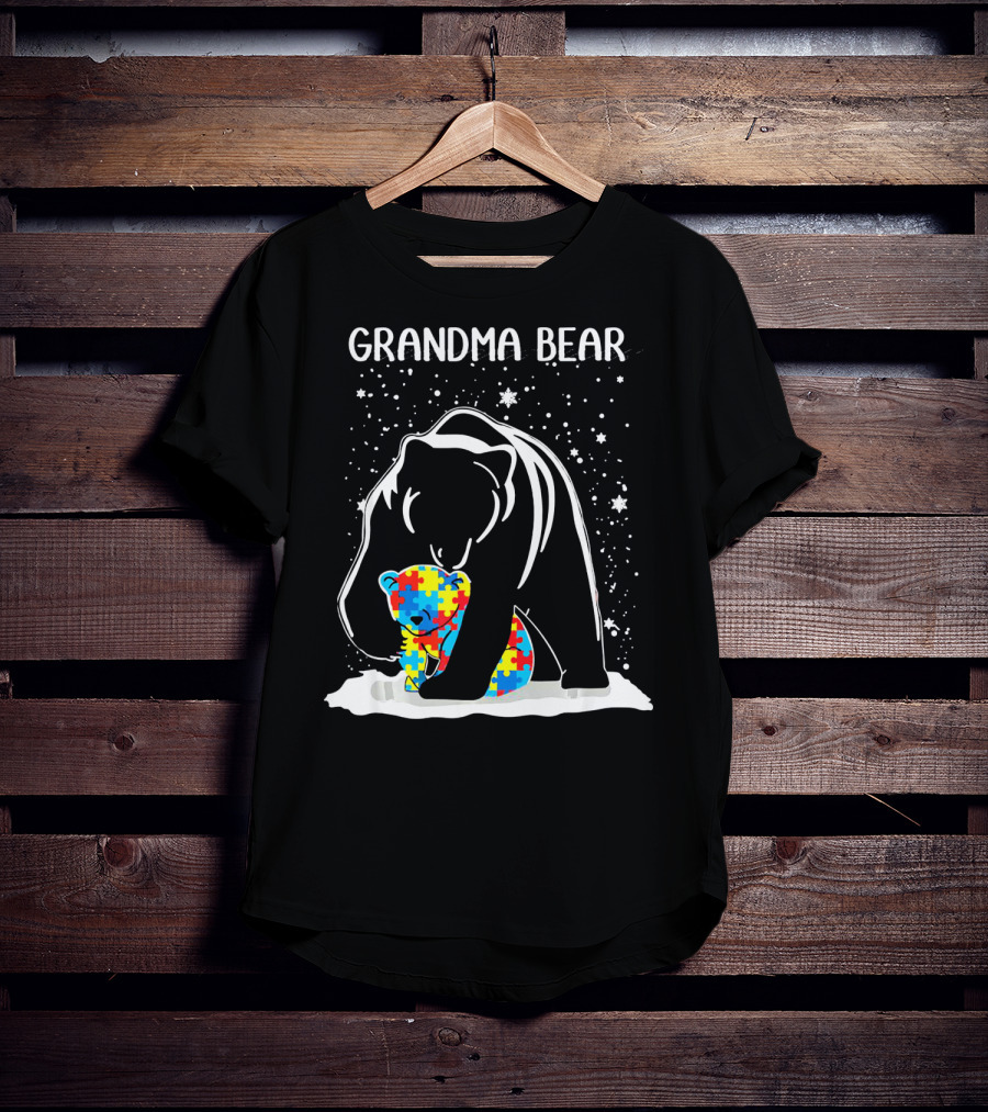 Grandma Bear With Baby Bear Autism Awareness Puzzle T-Shirt