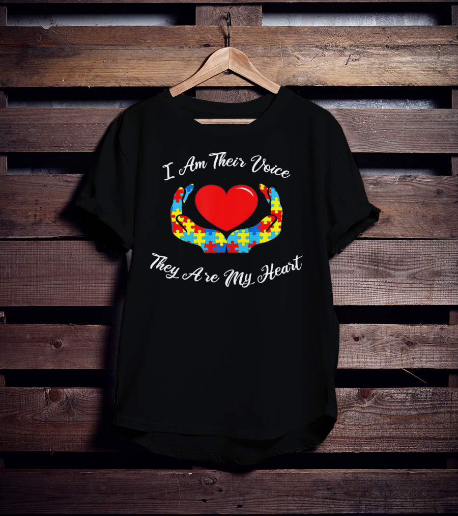 I Am Their Voice They Are My Heart Autism Puzzle Heart And Hands T-Shirt