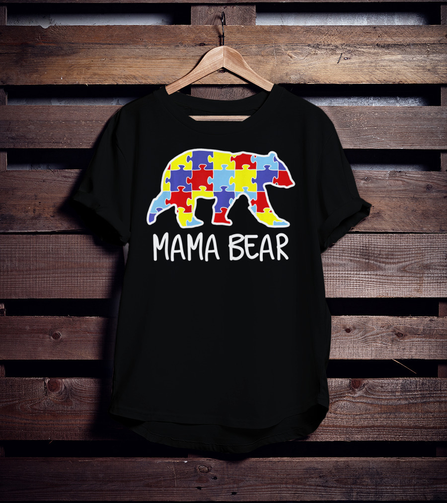 Mama Bear Puzzle Piece Autism Awareness T-Shirt
