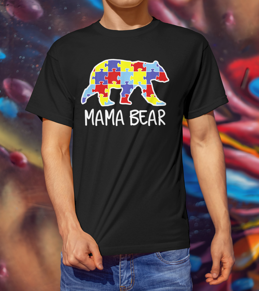 Mama Bear Puzzle Piece Autism Awareness T-Shirt