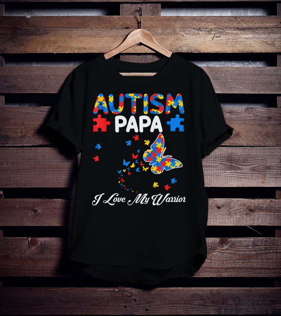 Autism Papa I Love My Warrior Butterfly Puzzle T-Shirt
