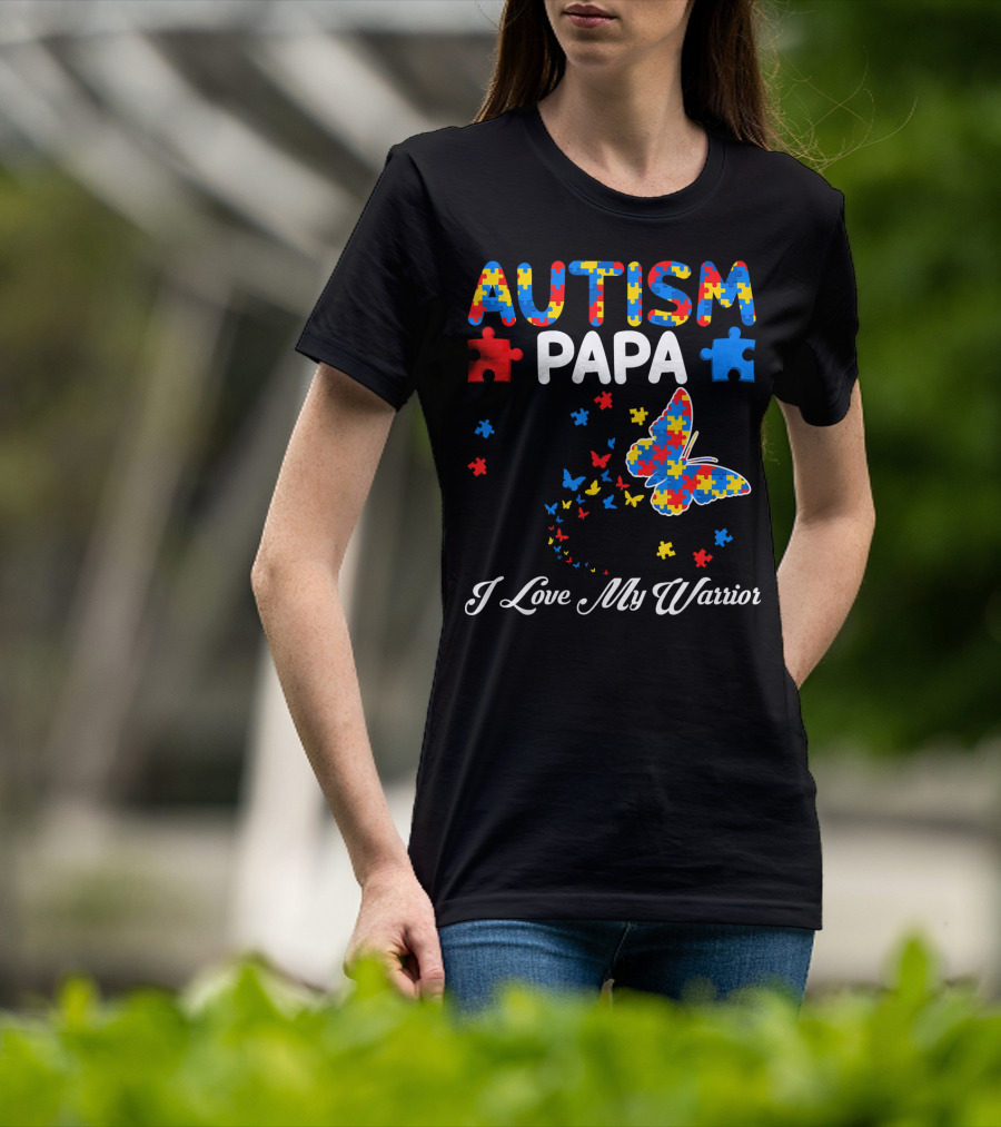 Autism Papa I Love My Warrior Butterfly Puzzle T-Shirt