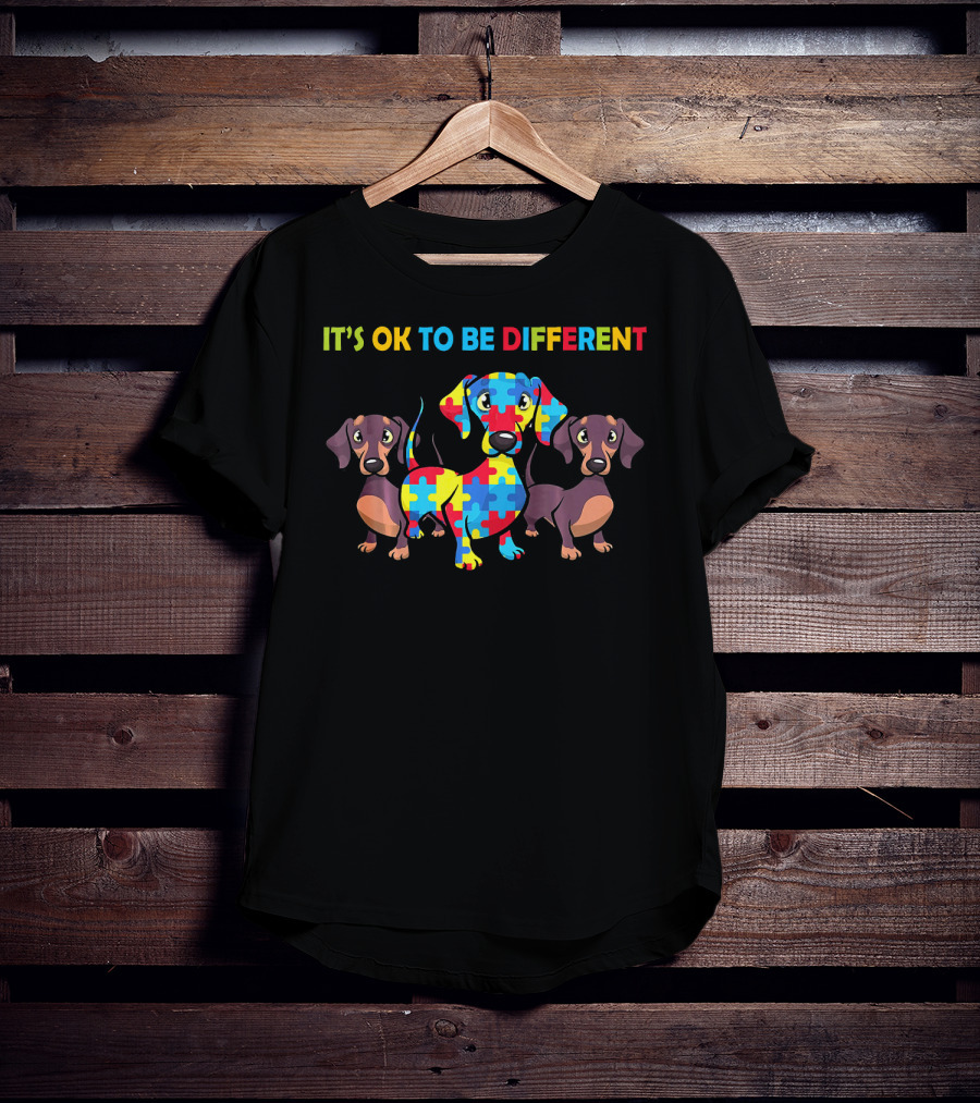 It's OK To Be Different Dachshund Puzzle Autism T-Shirt