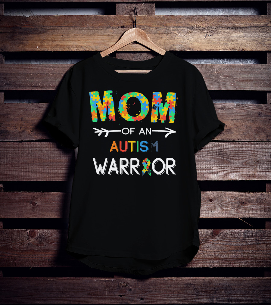 Mom Of An Autism Warrior Autism Awareness Puzzle T-Shirt