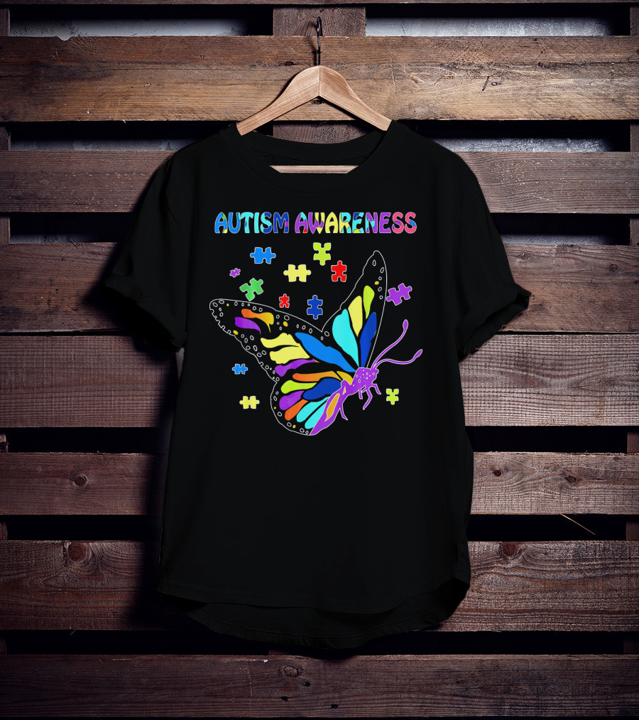 Autism Awareness Colorful Butterfly Puzzle Pieces T-Shirt