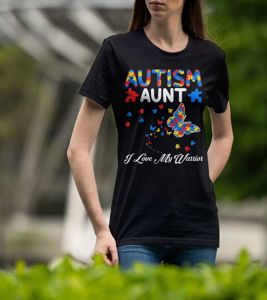 Autism Aunt I Love My Warrior Butterfly Puzzle T-Shirt