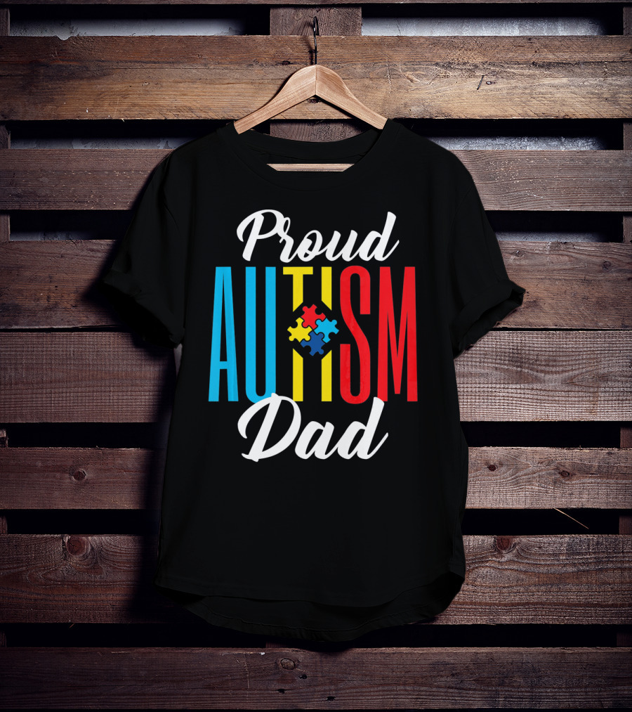 Proud Autism Dad Puzzle Piece Awareness Support T-Shirt