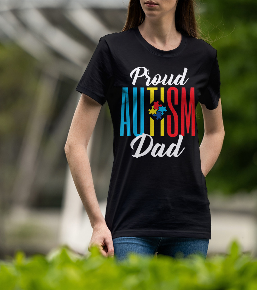 Proud Autism Dad Puzzle Piece Awareness Support T-Shirt