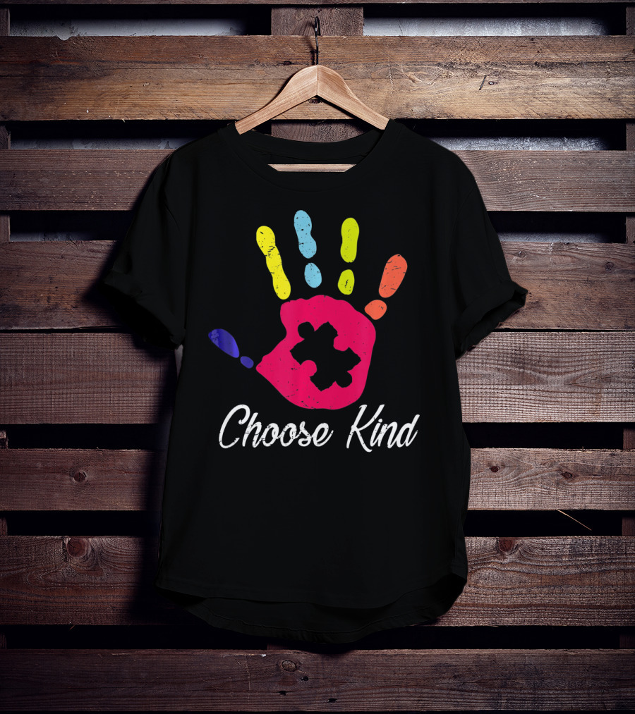 Choose Kind Colorful Hand Autism Puzzle Piece T-Shirt