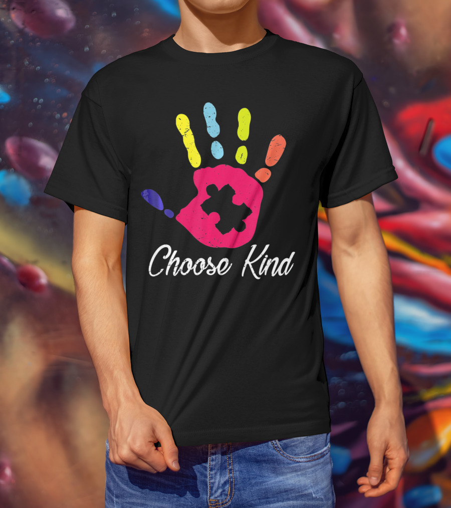 Choose Kind Colorful Hand Autism Puzzle Piece T-Shirt