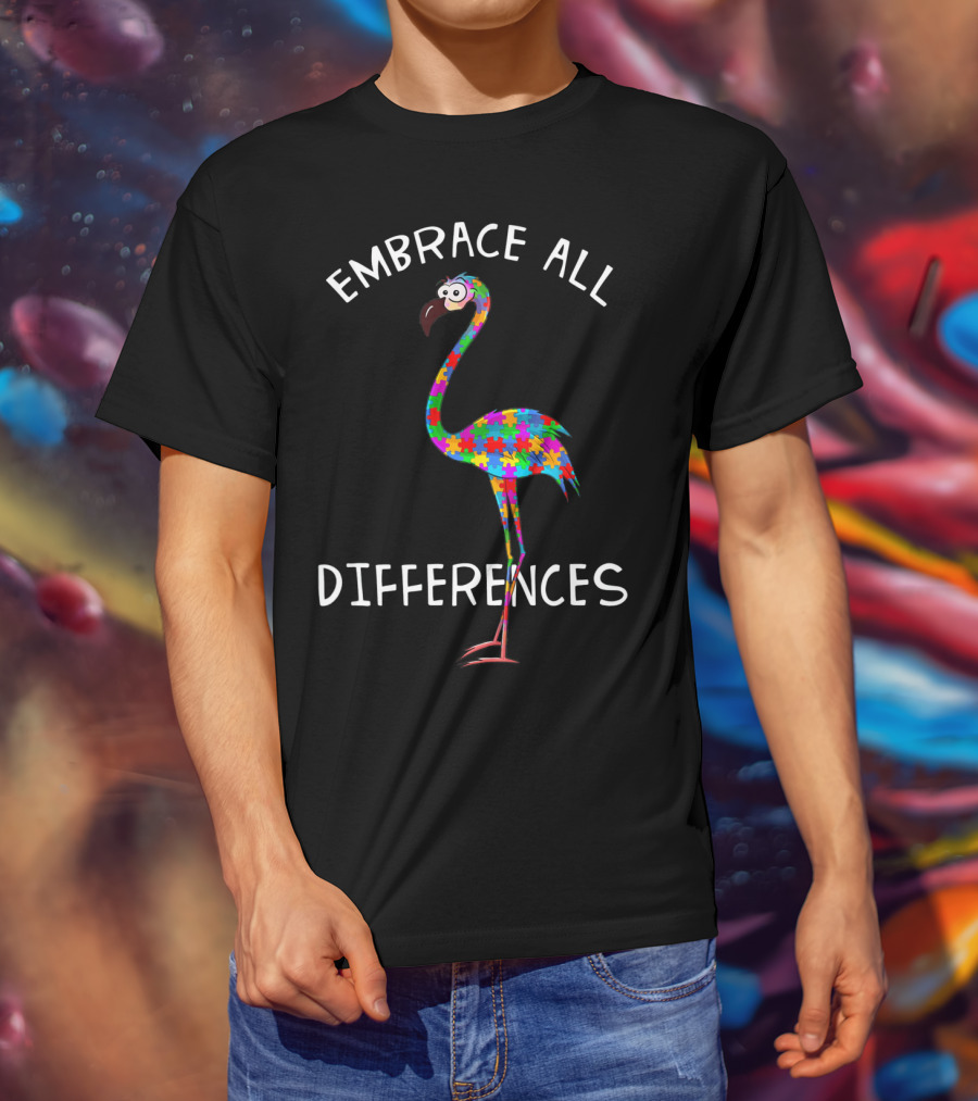 Embrace All Differences Puzzle Flamingo T-Shirt
