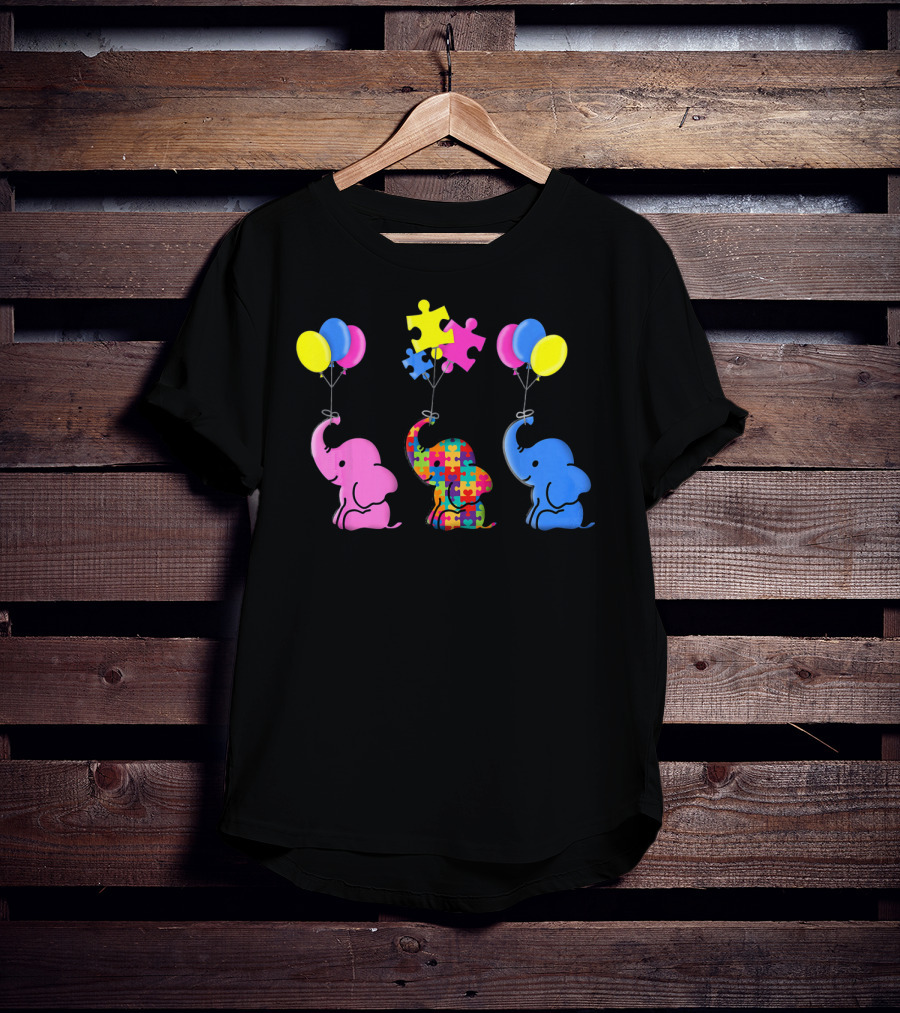 Autism Elephant Awareness Balloons Puzzles T-Shirt