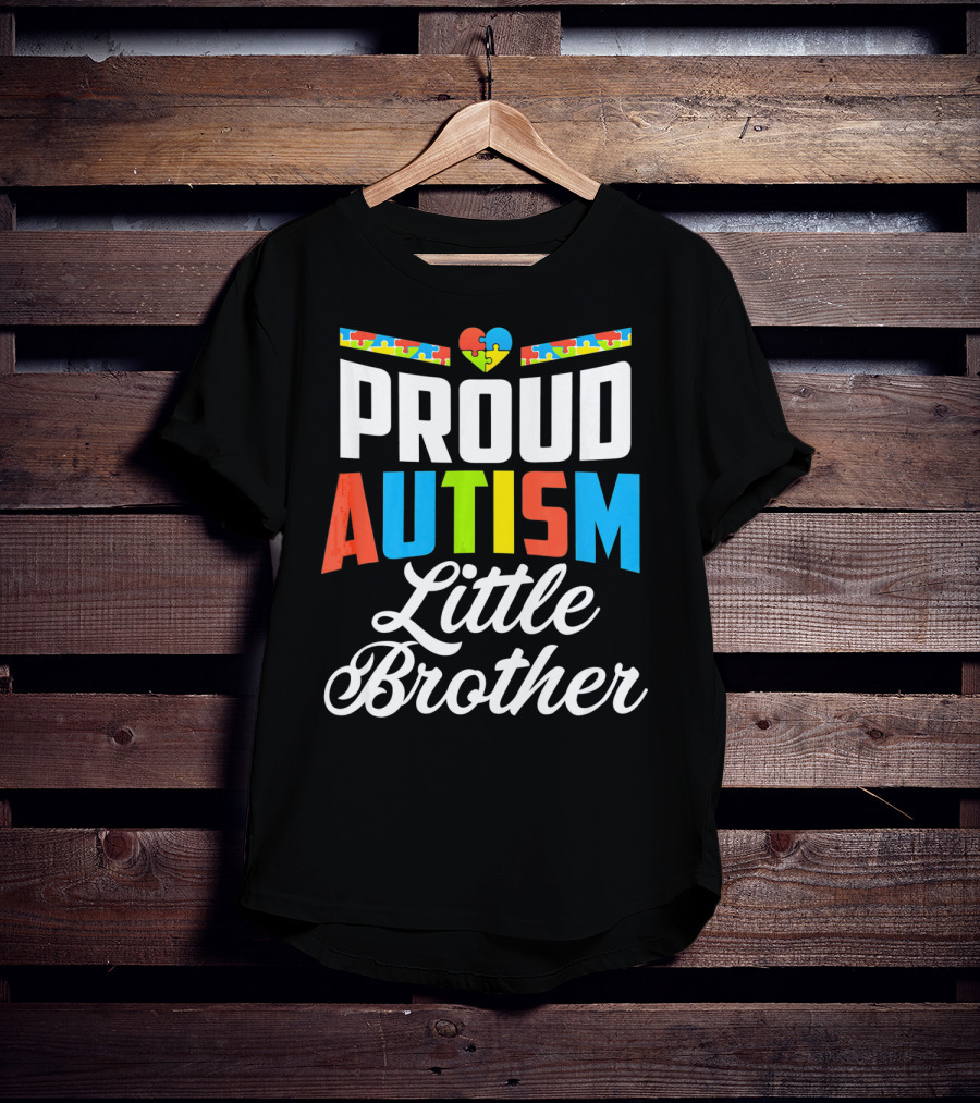 Proud Autism Little Brother Puzzle Piece Heart Awareness T-Shirt