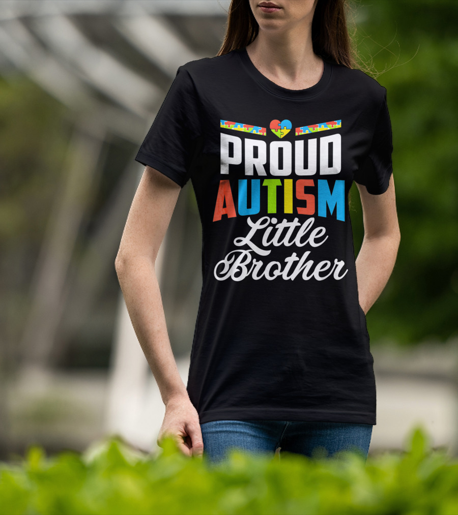 Proud Autism Little Brother Puzzle Piece Heart Awareness T-Shirt