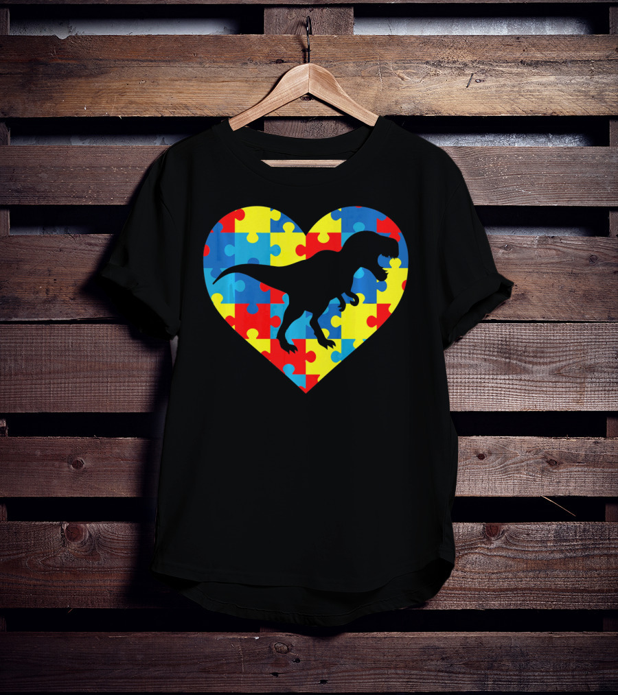 Autism Rex Heart Puzzle Dinosaur Awareness T-Shirt
