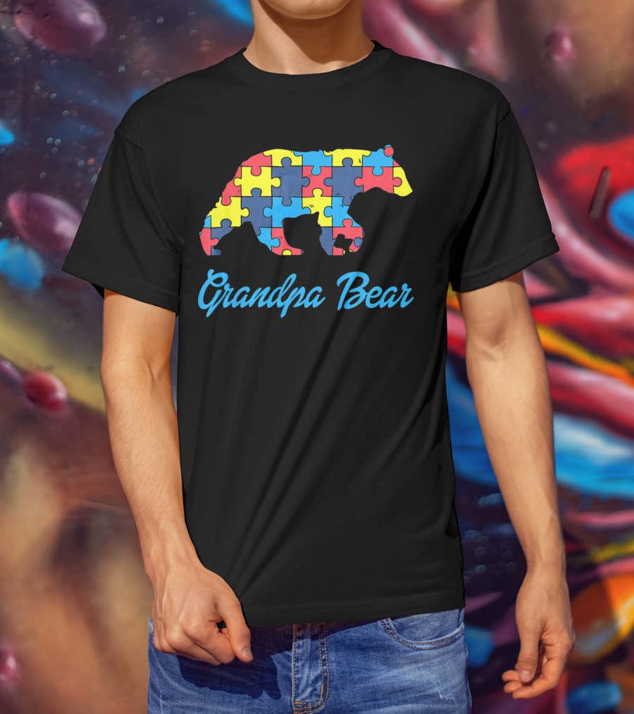 Grandpa Bear Puzzle Autism Awareness T-Shirt