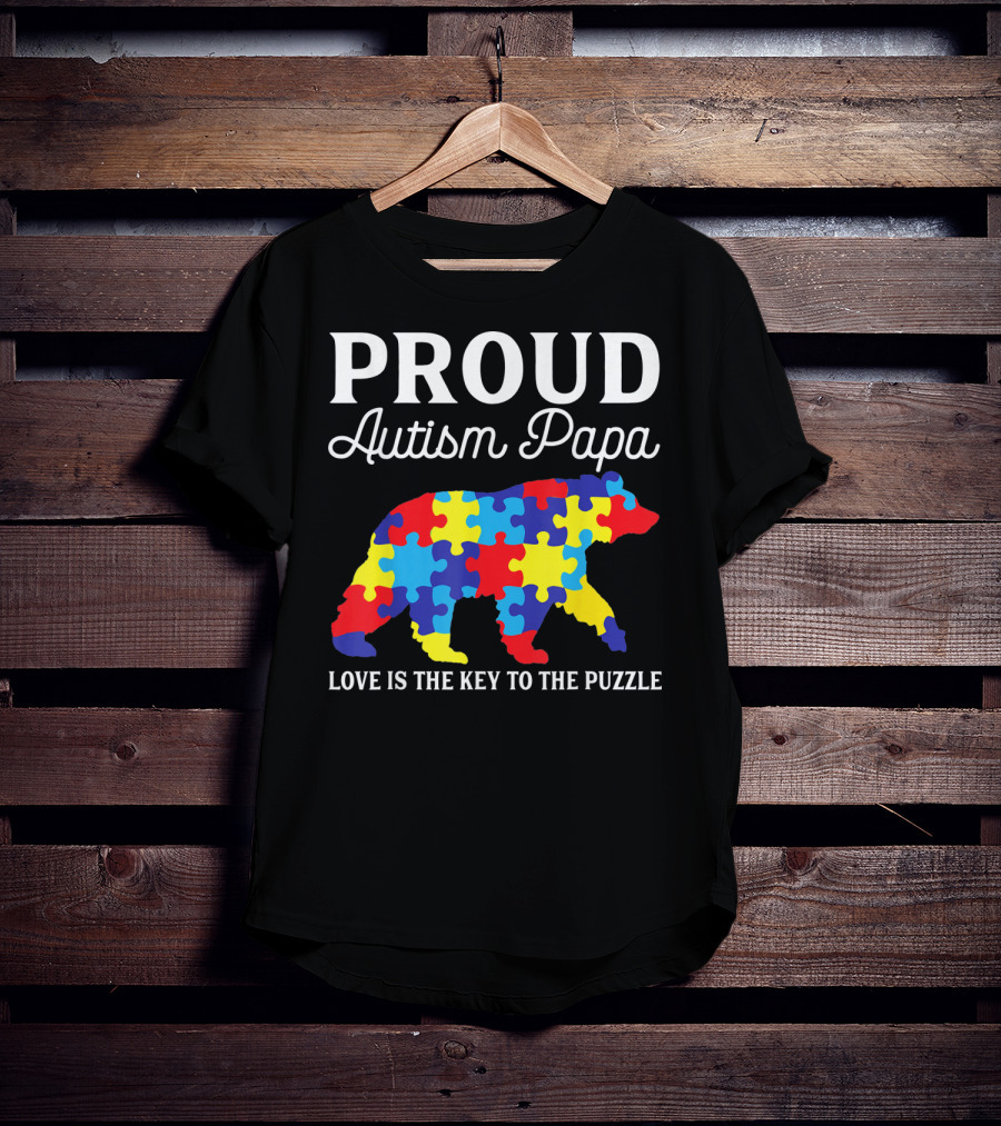 Proud Autism Papa Love Is The Key To The Puzzle T-Shirt