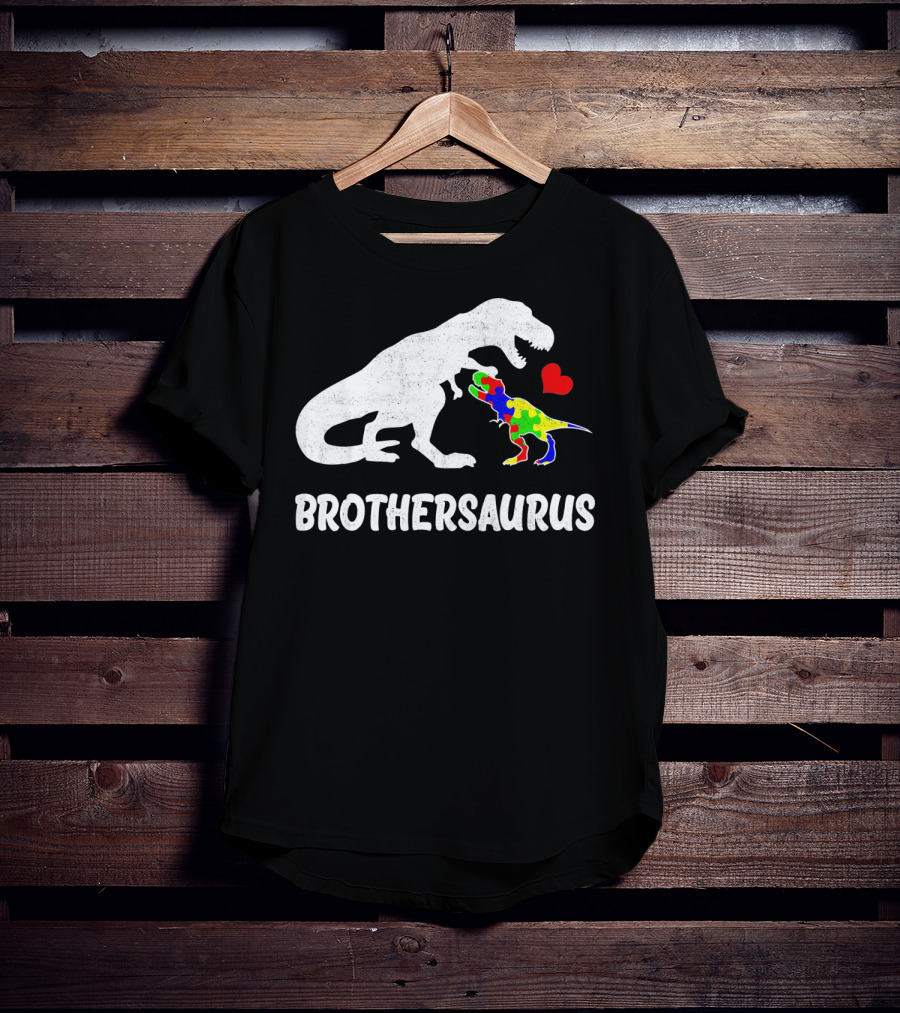 Brothersaurus Strong Dinosaur Autism Heart Puzzle T-Shirt