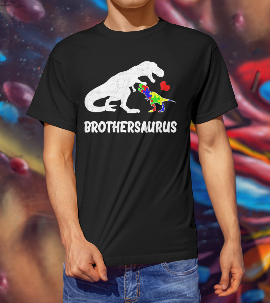 Brothersaurus Strong Dinosaur Autism Heart Puzzle T-Shirt