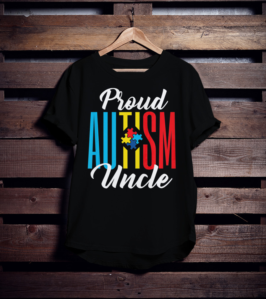Proud Autism Uncle Puzzle Piece Awareness Support T-Shirt