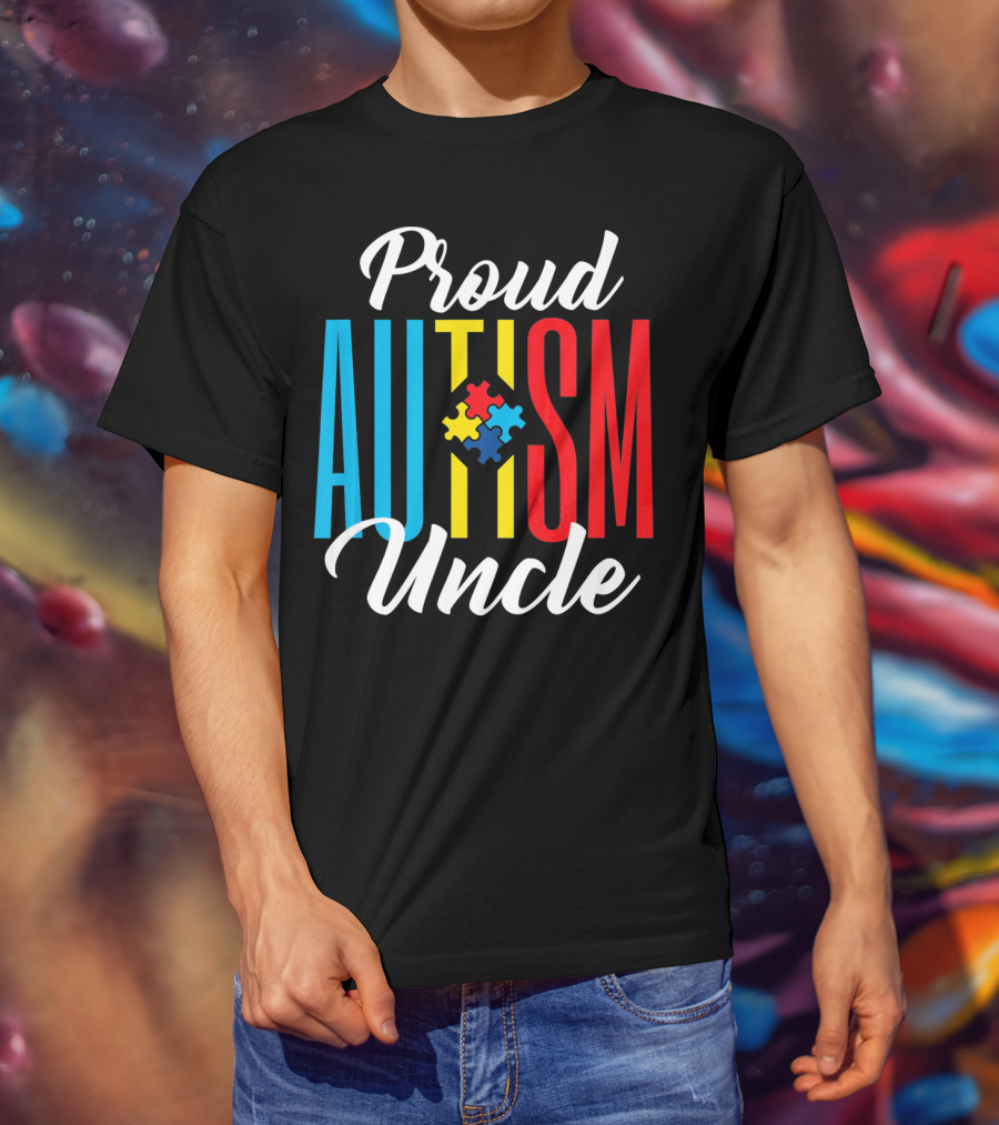 Proud Autism Uncle Puzzle Piece Awareness Support T-Shirt