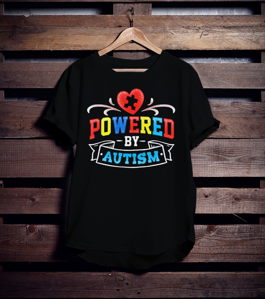 Powered By Autism Puzzle Heart T-Shirt