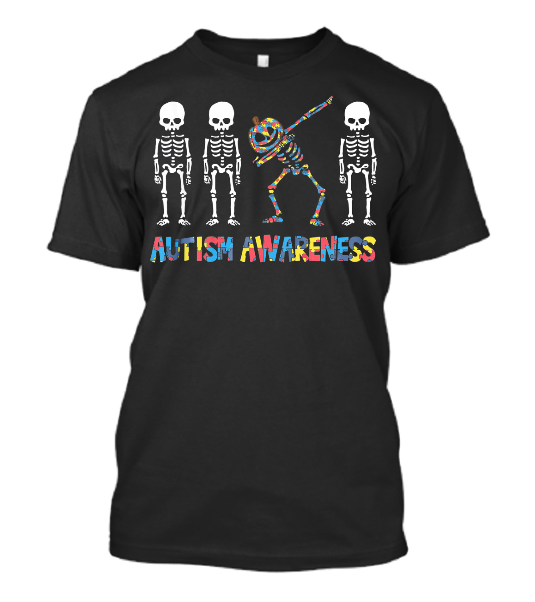 Autism Awareness Dabbing Skeleton Pumpkin T-Shirt