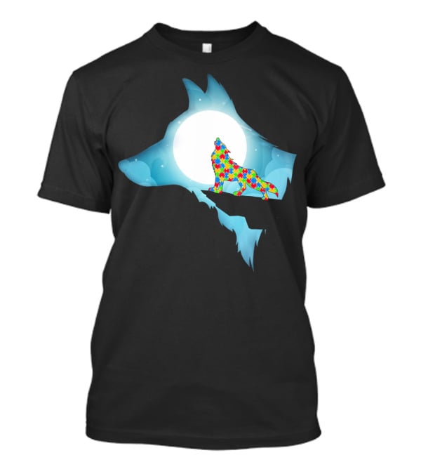 Wolf Wolf Autism Autism Awar Puzzle Wolf Moon T-Shirt
