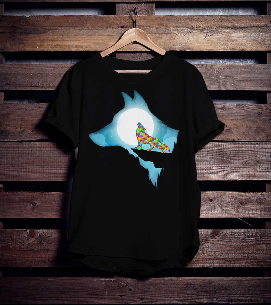 Wolf Wolf Autism Autism Awar Puzzle Wolf Moon T-Shirt