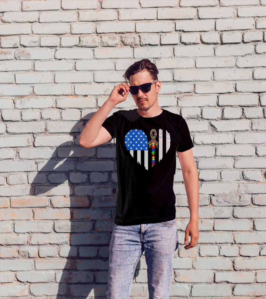 Autism Awareness Heart Shaped Flag With Puzzle Ribbon Be A Better Life T-Shirt