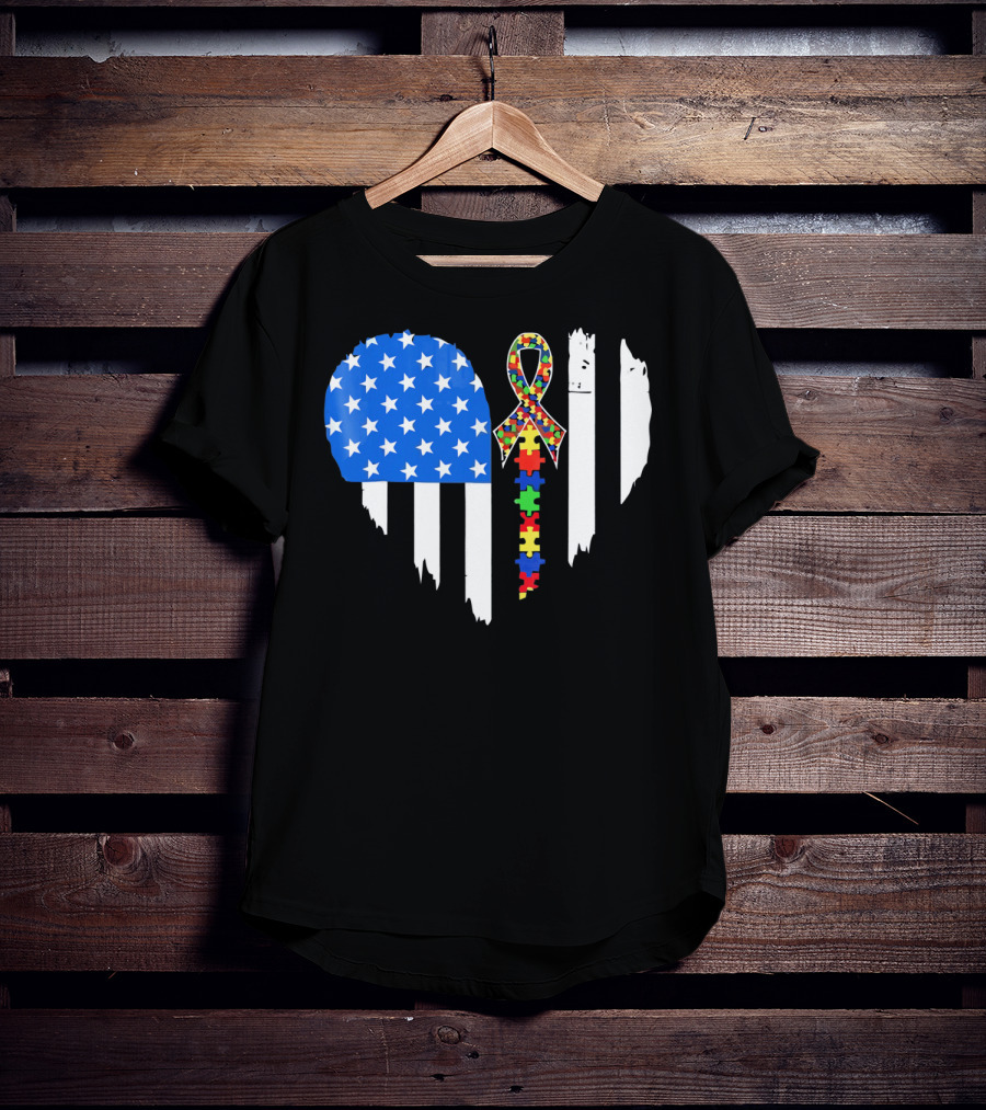 Autism Awareness Heart Shaped Flag With Puzzle Ribbon Be A Better Life T-Shirt