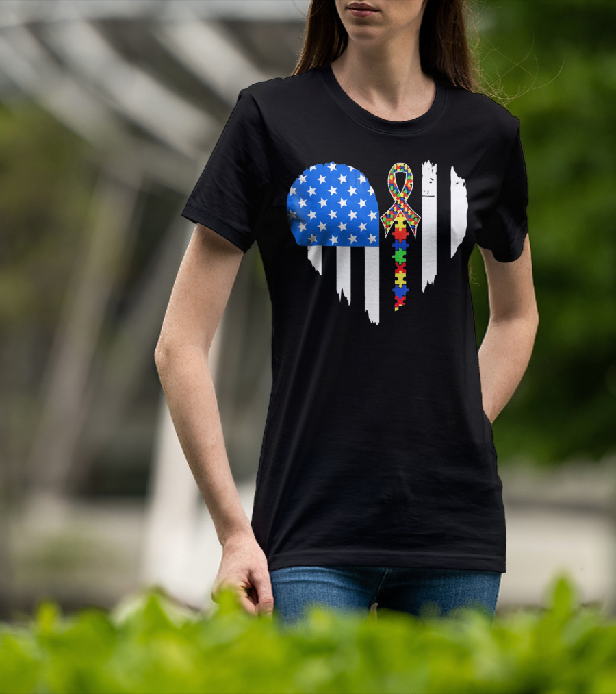Autism Awareness Heart Shaped Flag With Puzzle Ribbon Be A Better Life T-Shirt