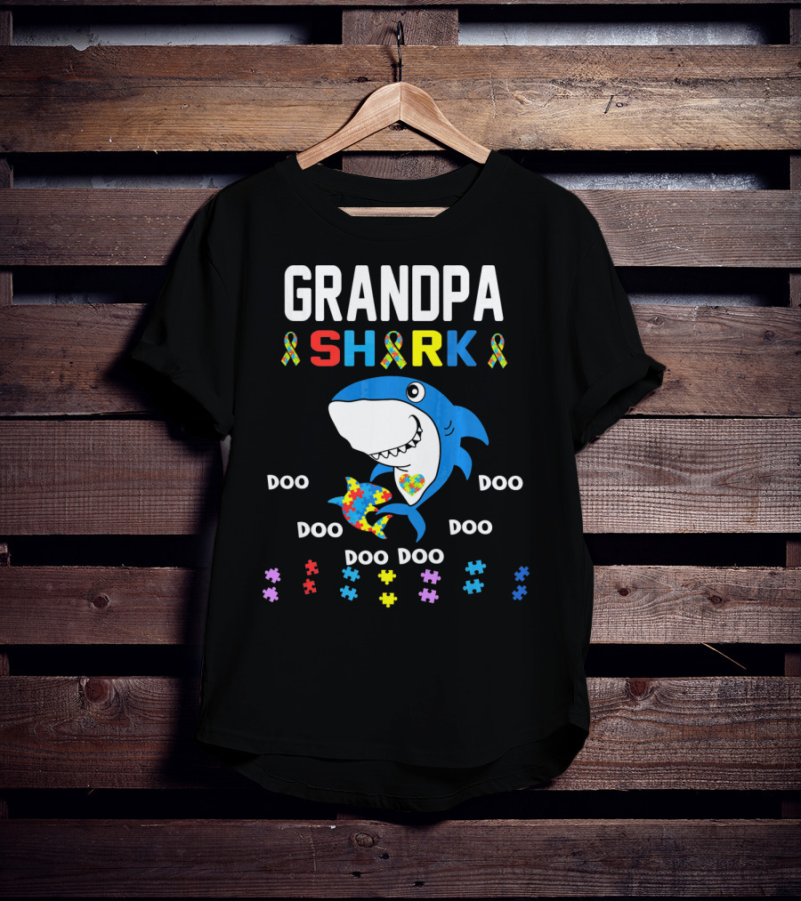 Grandpa Shark Autism Awareness Doo Doo Doo Puzzle T-Shirt