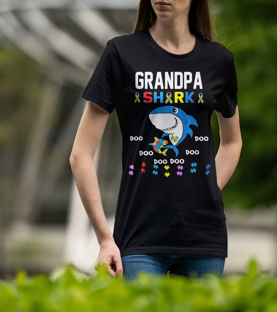 Grandpa Shark Autism Awareness Doo Doo Doo Puzzle T-Shirt