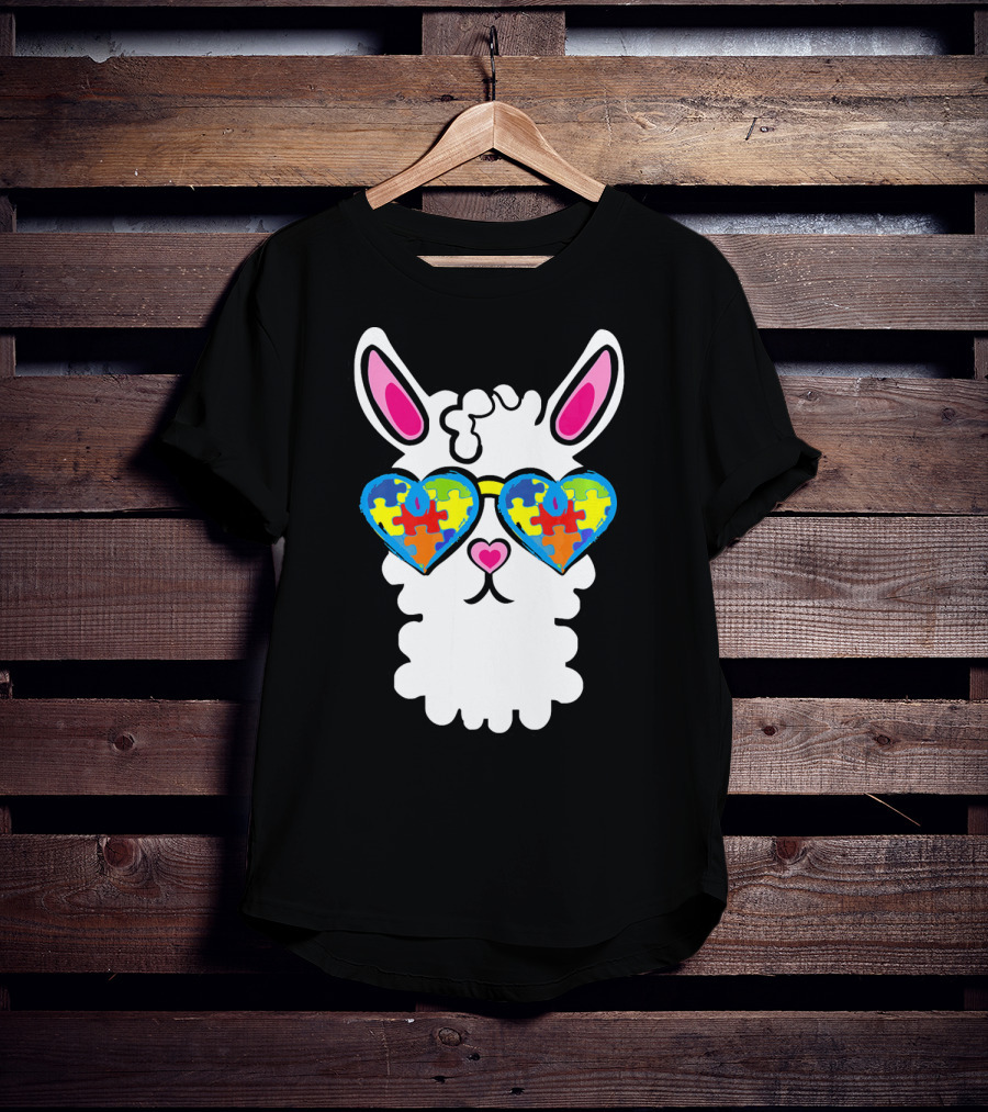 Autism Awareness Llama Heart Puzzle Sunglasses T-Shirt