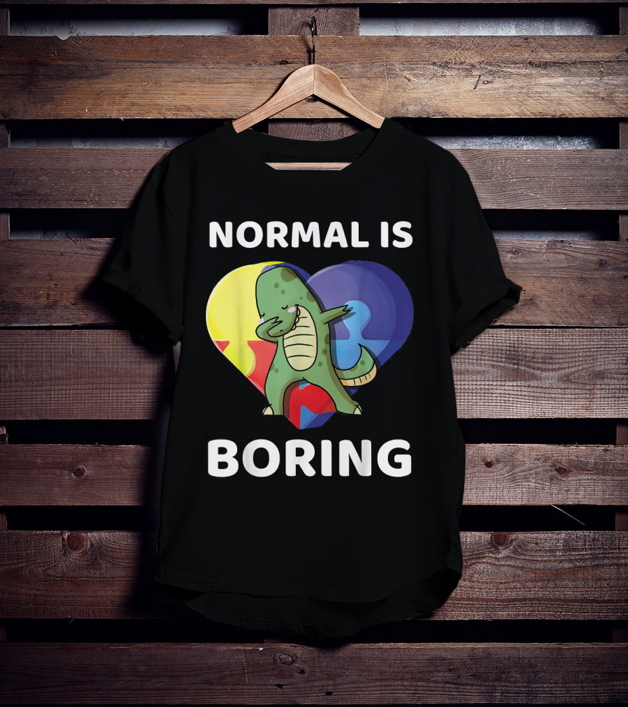 Normal Is Boring Dinosaur Heart Puzzle Autism Awareness T-Shirt