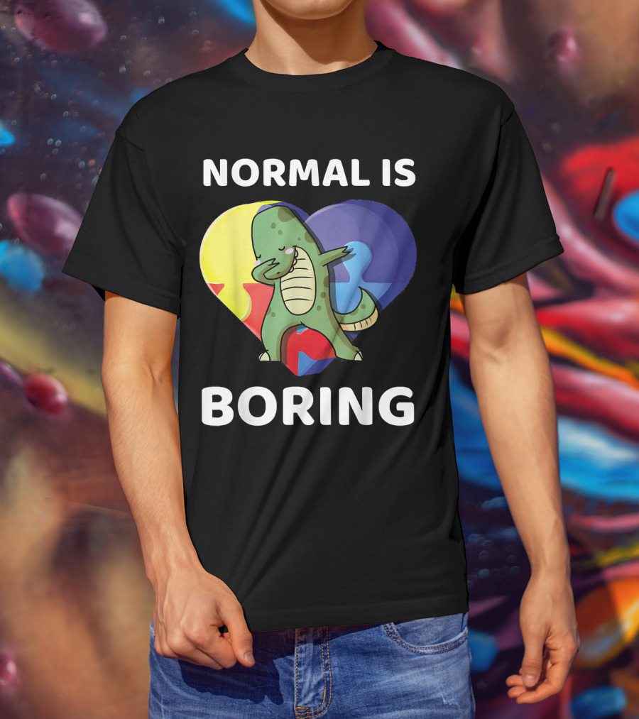 Normal Is Boring Dinosaur Heart Puzzle Autism Awareness T-Shirt