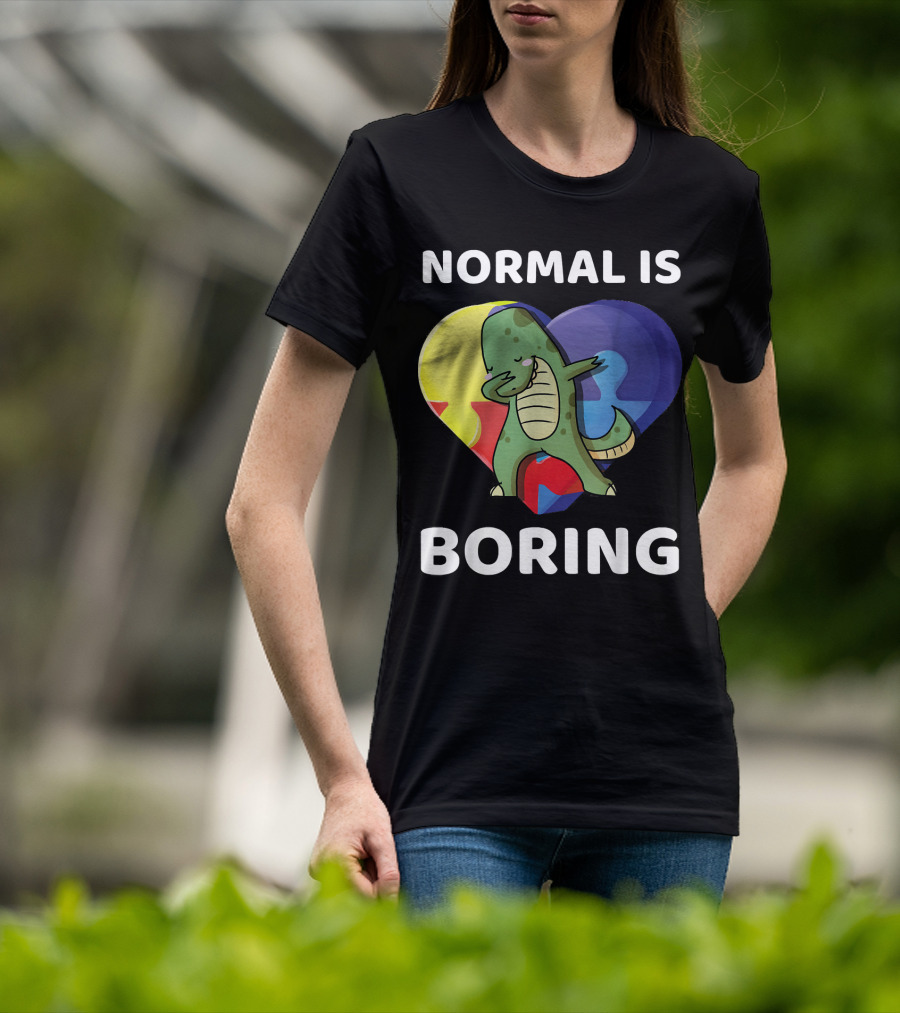 Normal Is Boring Dinosaur Heart Puzzle Autism Awareness T-Shirt