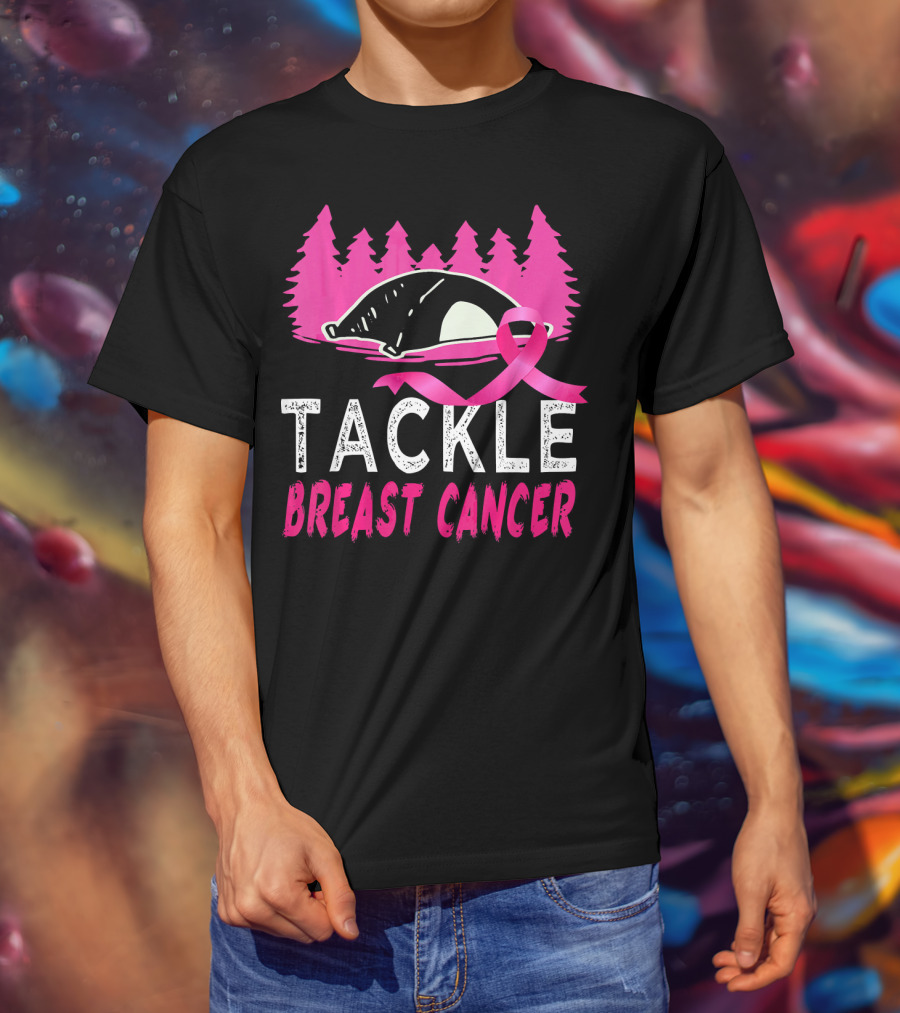 Tackle Breast Cancer Pink Ribbon Football Awareness T-Shirt