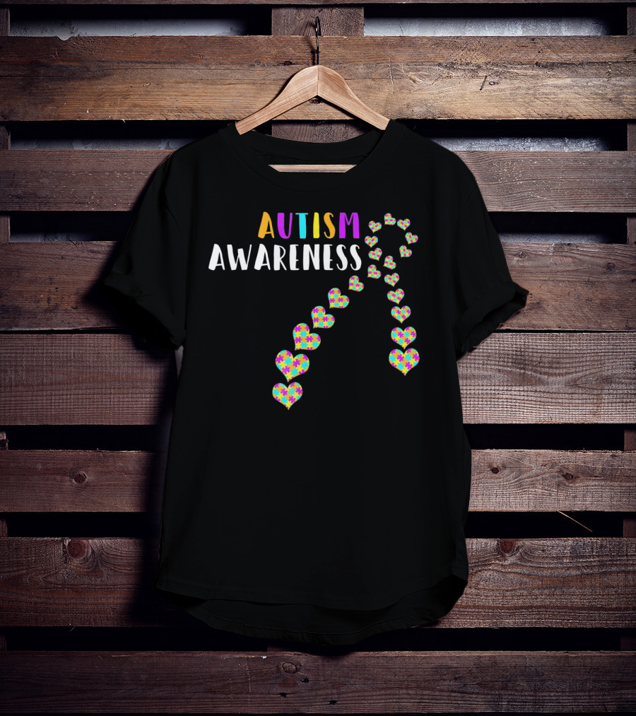 Autism Awareness Ribbon With Heart Puzzle T-Shirt