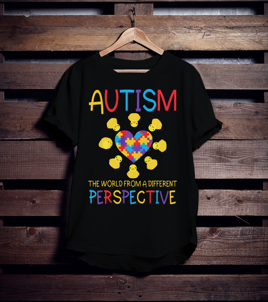 AUTISM The World From A Different Perspective Puzzle Heart And Ducks T-Shirt