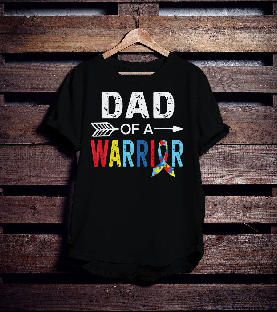 Dad Of A Warrior Autism Awareness Puzzle Ribbon Arrow T-Shirt