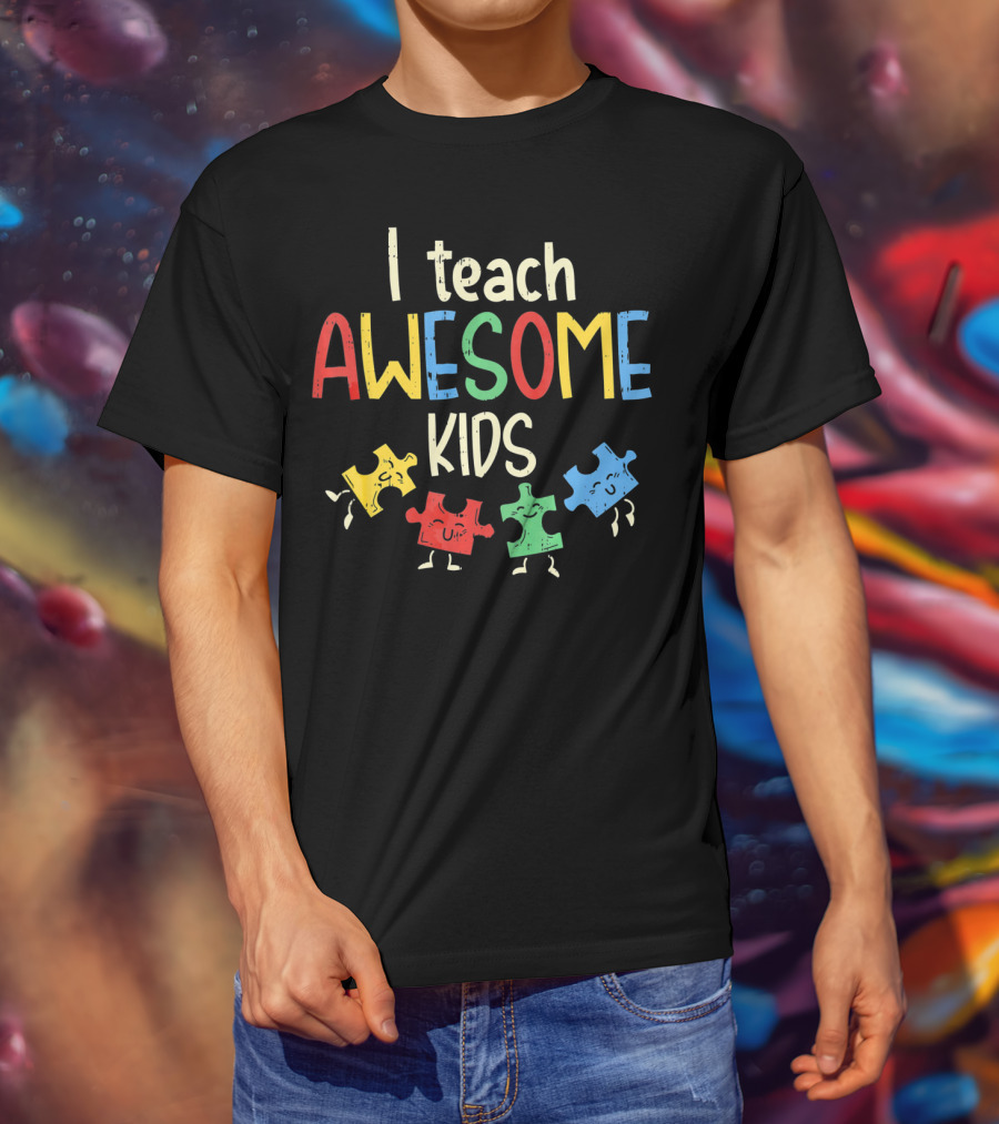 I Teach Awesome Kids Autism Special Puzzle Piece T-Shirt